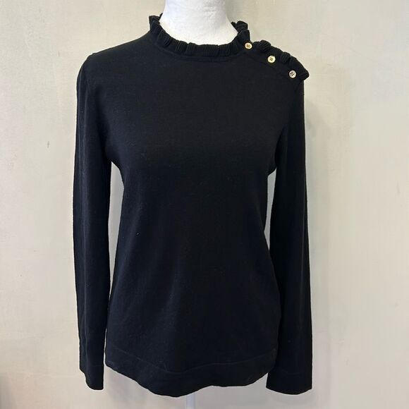 J Crew black long sleeve cotton ruffle neck sweater Size S EUC - Picture 1 of 9